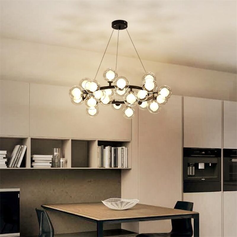 Dutti D0023 Lámpara de Araña LED contemporánea de lujo minimalista nórdico, diseño único, frijol mágico de vidrio, 15 diámetro de cabeza, 58 cm, para sala de estar, dormitorio, tienda de ropa, restaurante