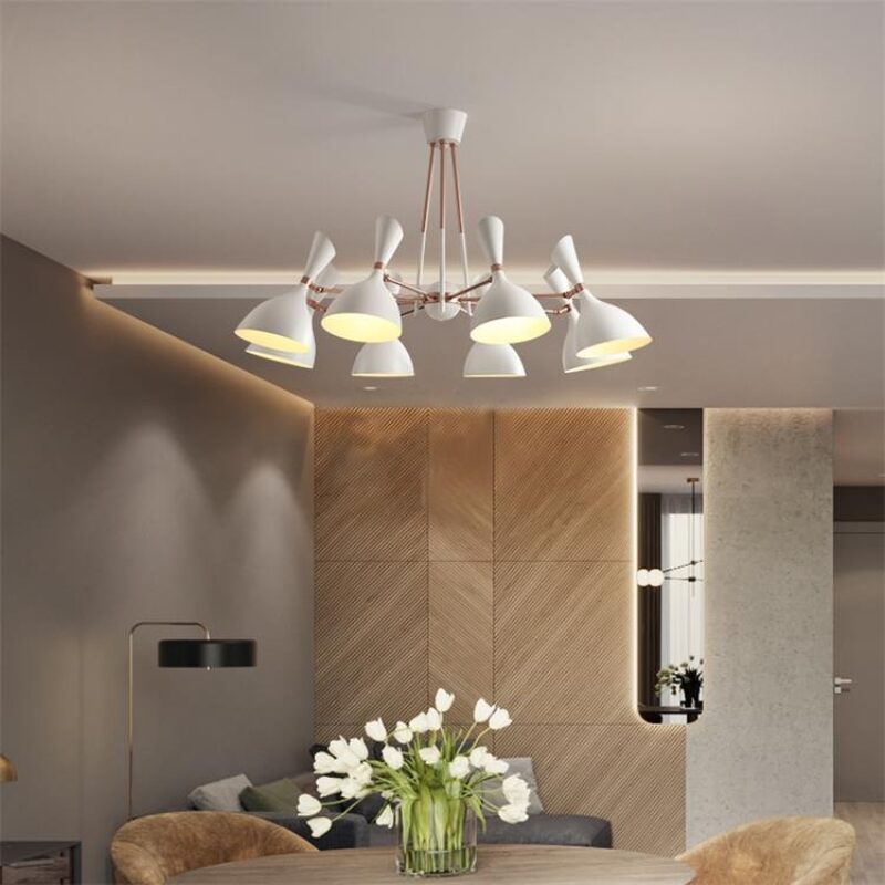 Dutti D0016 Lámpara de Araña LED de lujo contemporánea, personalidad creativa, diseñador minimalista, hierro, oro rosa, 10 cabezales para sala de estar, restaurante, salón de casa, dormitorio