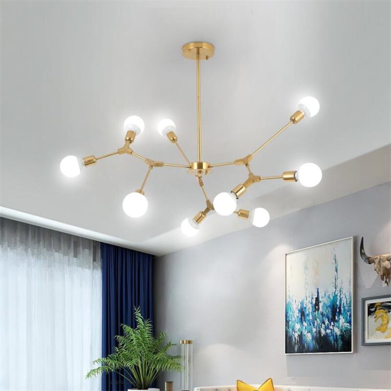 Dutti D0022 Lámpara colgante LED de lujo minimalista, rama dorada, níquel cepillado molecular, 9 cabezales para sala de estar, restaurante, dormitorio de arte de diseño